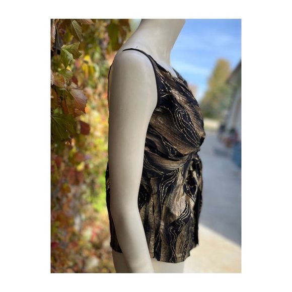 Maxmara Silk Top Black Gold Art Deco Twist Front V Neck - Picture 8 of 12